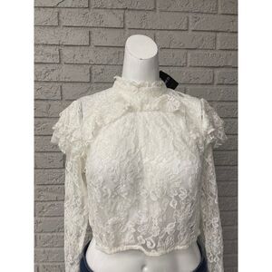 Forever 21 Long Sleeve Cropped Lace Blouse Size M NWT